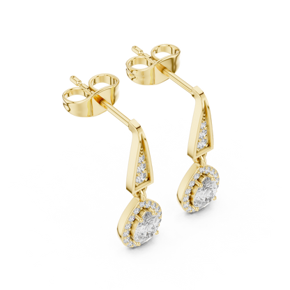 0.45ctw Pear Diamond Halo Geometric Triangle Drop Earrings in Yellow Gold