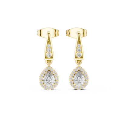 0.45ctw Pear Diamond Halo Geometric Triangle Drop Earrings in Yellow Gold