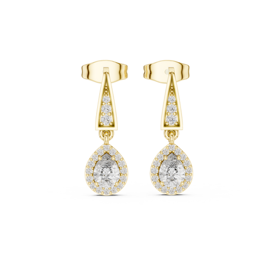 0.45ctw Pear Diamond Halo Geometric Triangle Drop Earrings in Yellow Gold