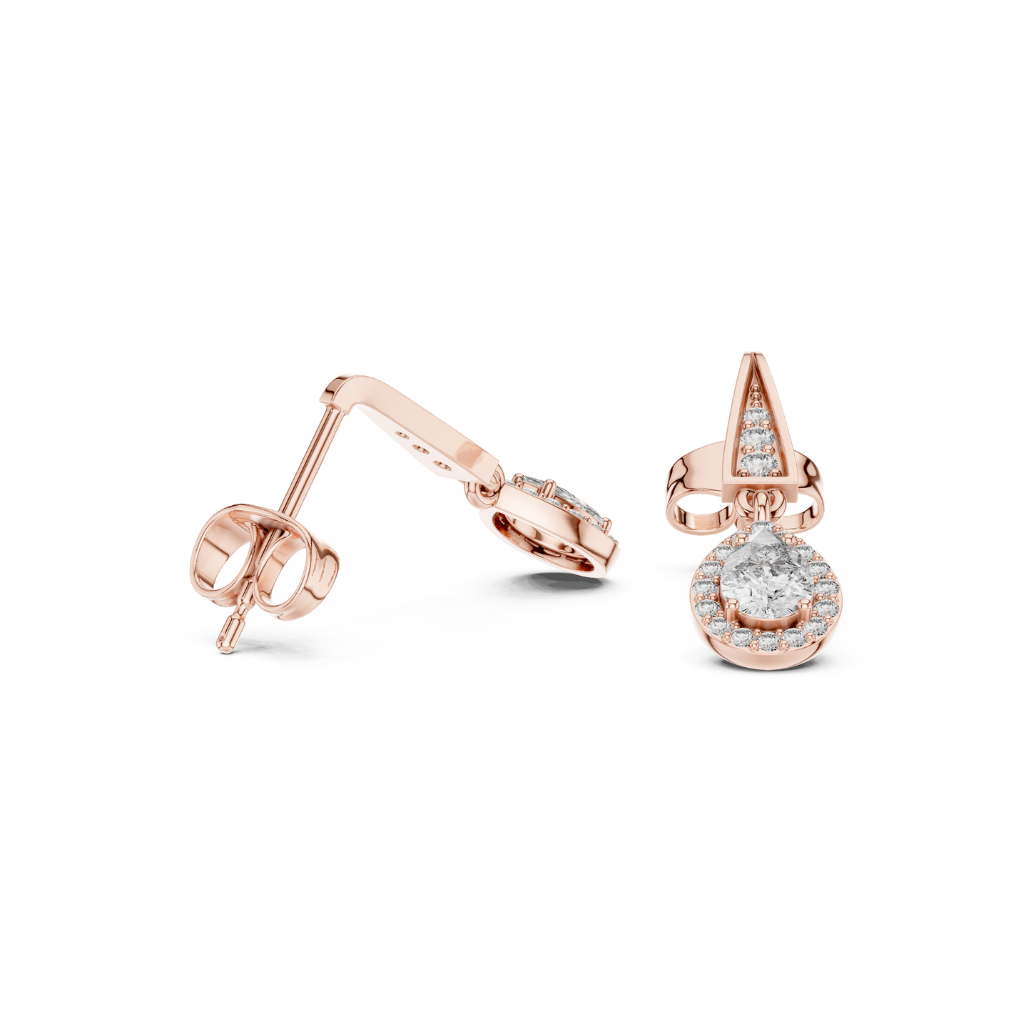 0.45ctw Pear Diamond Halo Geometric Triangle Drop Earrings in Yellow Gold
