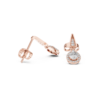 0.45ctw Pear Diamond Halo Geometric Triangle Drop Earrings in Yellow Gold