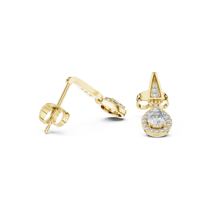 0.45ctw Pear Diamond Halo Geometric Triangle Drop Earrings in Yellow Gold