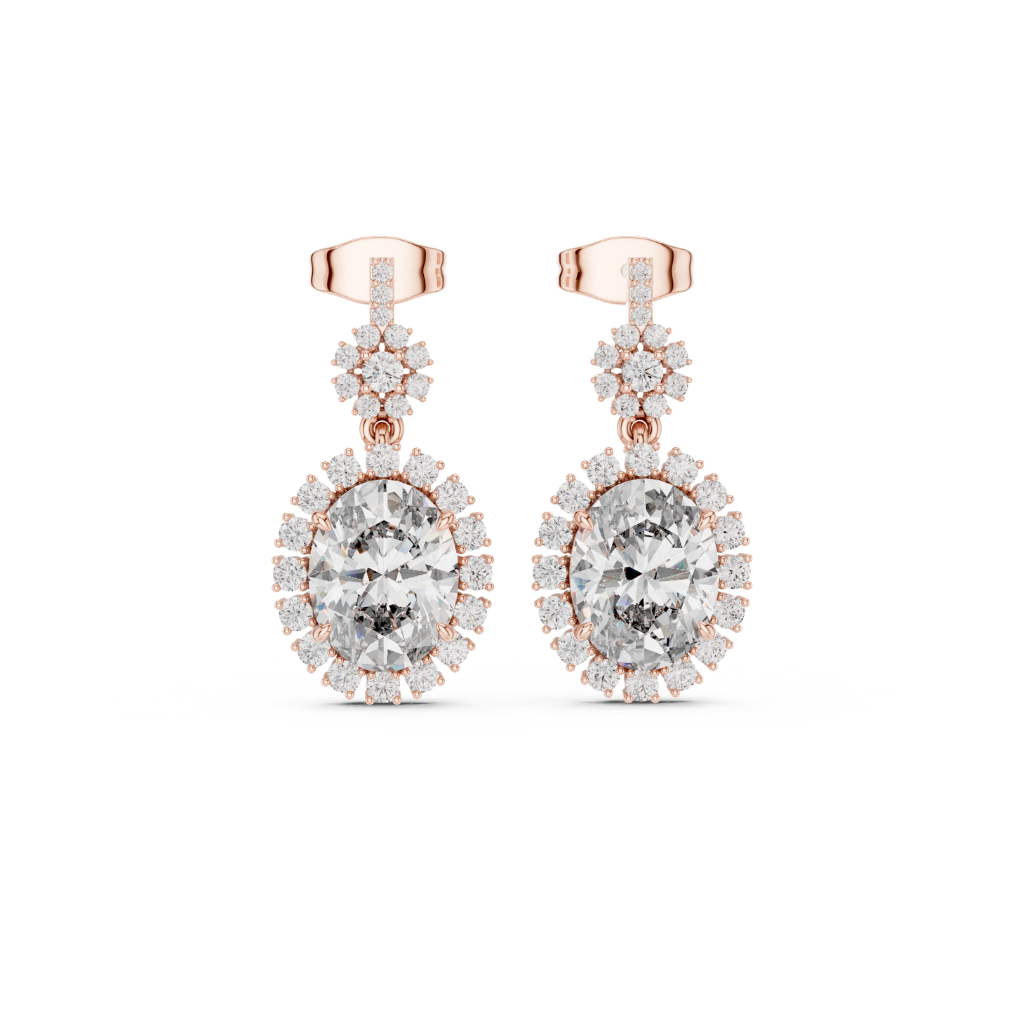 3.99ctw Vintage Oval Diamond Sunburst Halo Drop Earrings in Yellow Gold