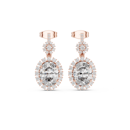 3.99ctw Vintage Oval Diamond Sunburst Halo Drop Earrings in Yellow Gold