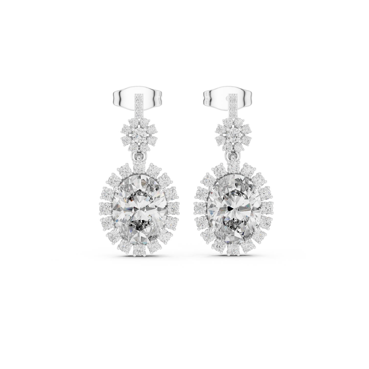 3.99ctw Vintage Oval Diamond Sunburst Halo Drop Earrings in Yellow Gold