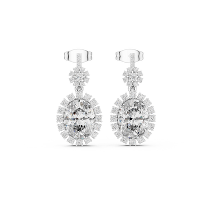 3.99ctw Vintage Oval Diamond Sunburst Halo Drop Earrings in Yellow Gold