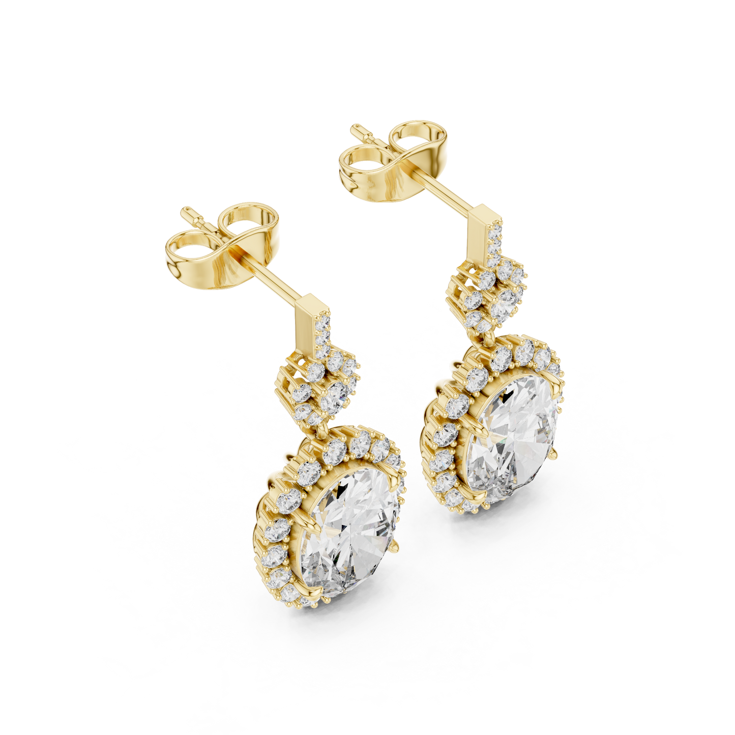 3.99ctw Vintage Oval Diamond Sunburst Halo Drop Earrings in Yellow Gold