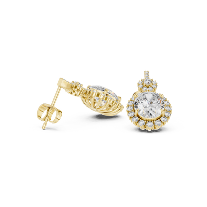 3.99ctw Vintage Oval Diamond Sunburst Halo Drop Earrings in Yellow Gold