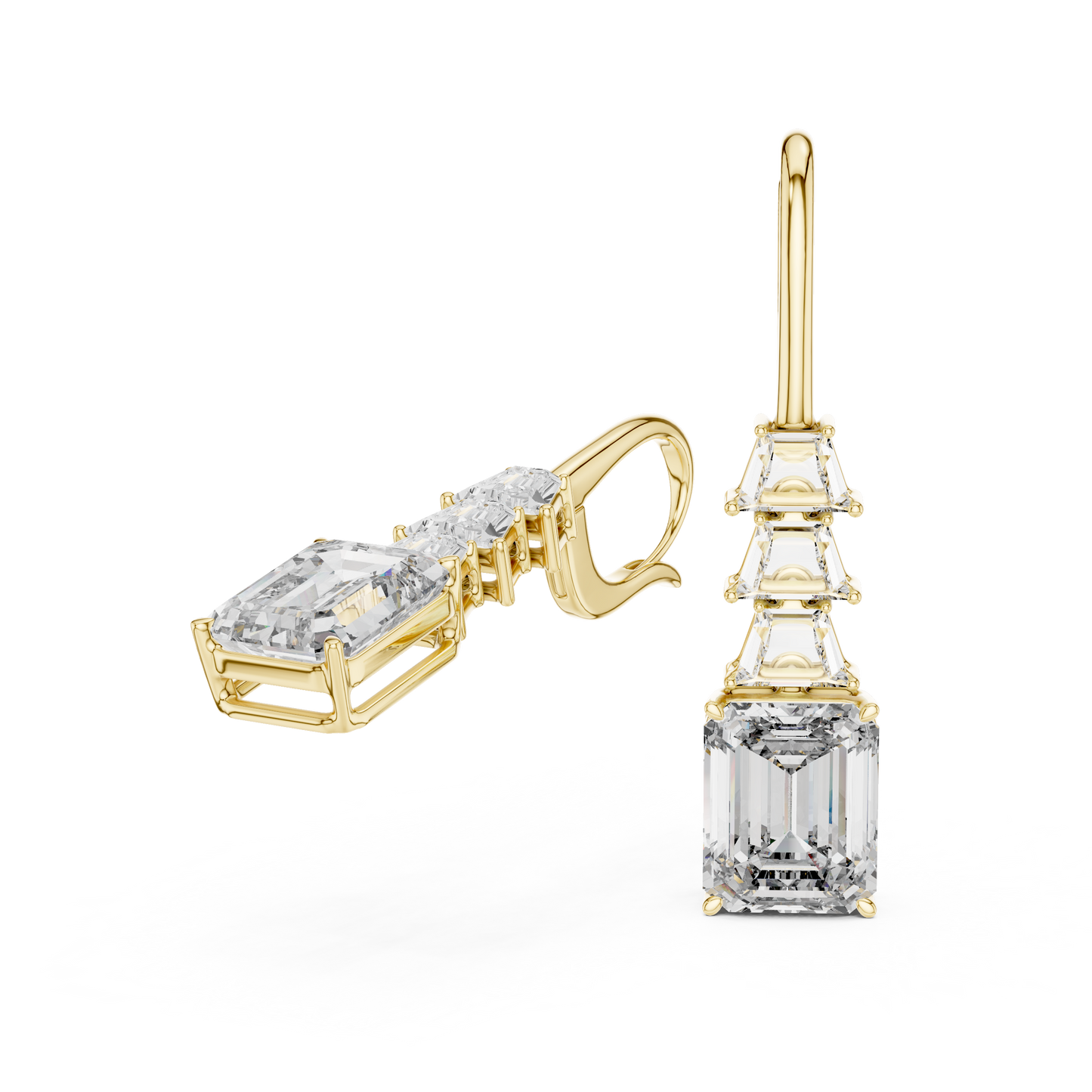 9.52 CTW The Tapered Emerald-Cut Statement Drops in Yellow Gold