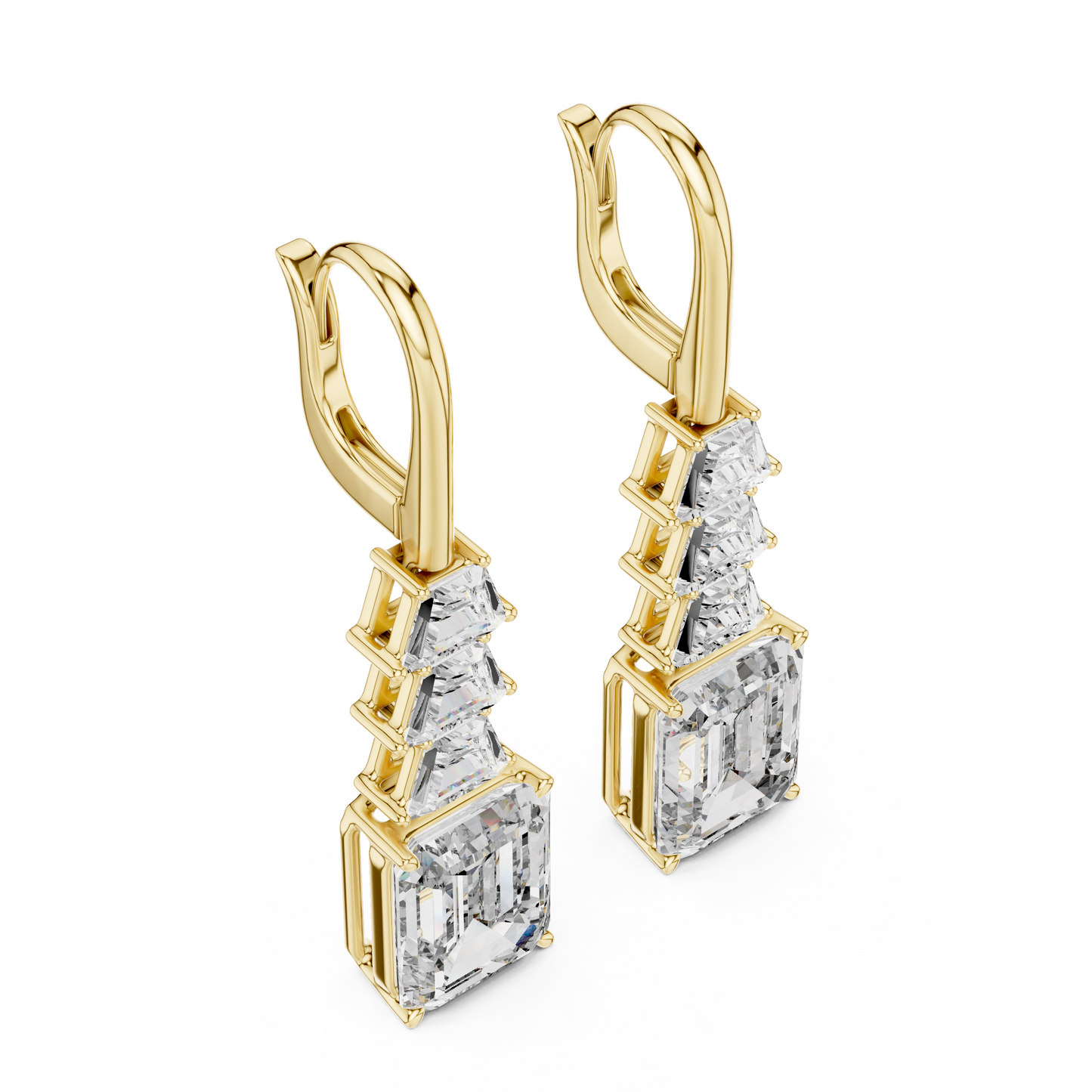 9.52 CTW The Tapered Emerald-Cut Statement Drops in Yellow Gold