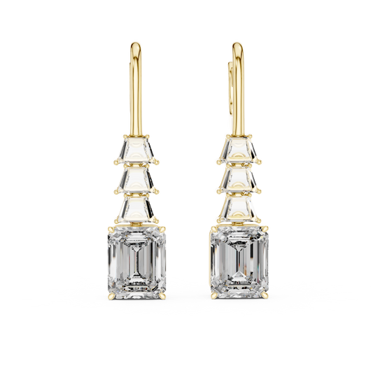 9.52 CTW The Tapered Emerald-Cut Statement Drops in Yellow Gold