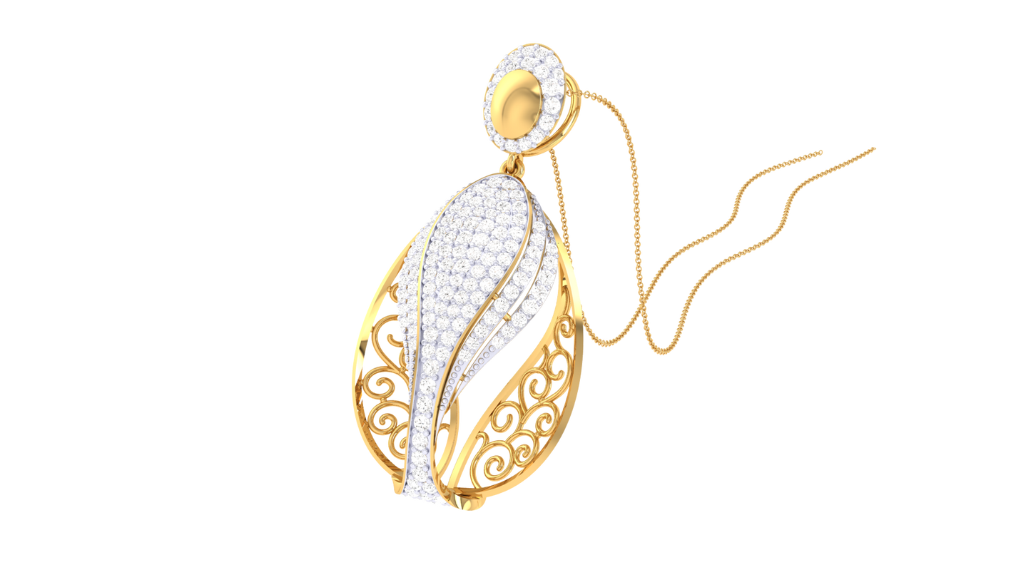 Teardrop Filigree Diamond Pendant In Gold – 4.10 Ct Dazzling Diamonds