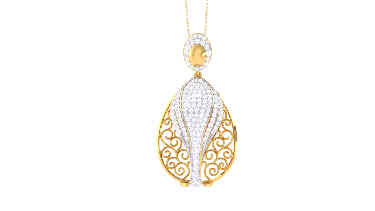 Teardrop Filigree Diamond Pendant In Gold – 4.10 Ct Dazzling Diamonds