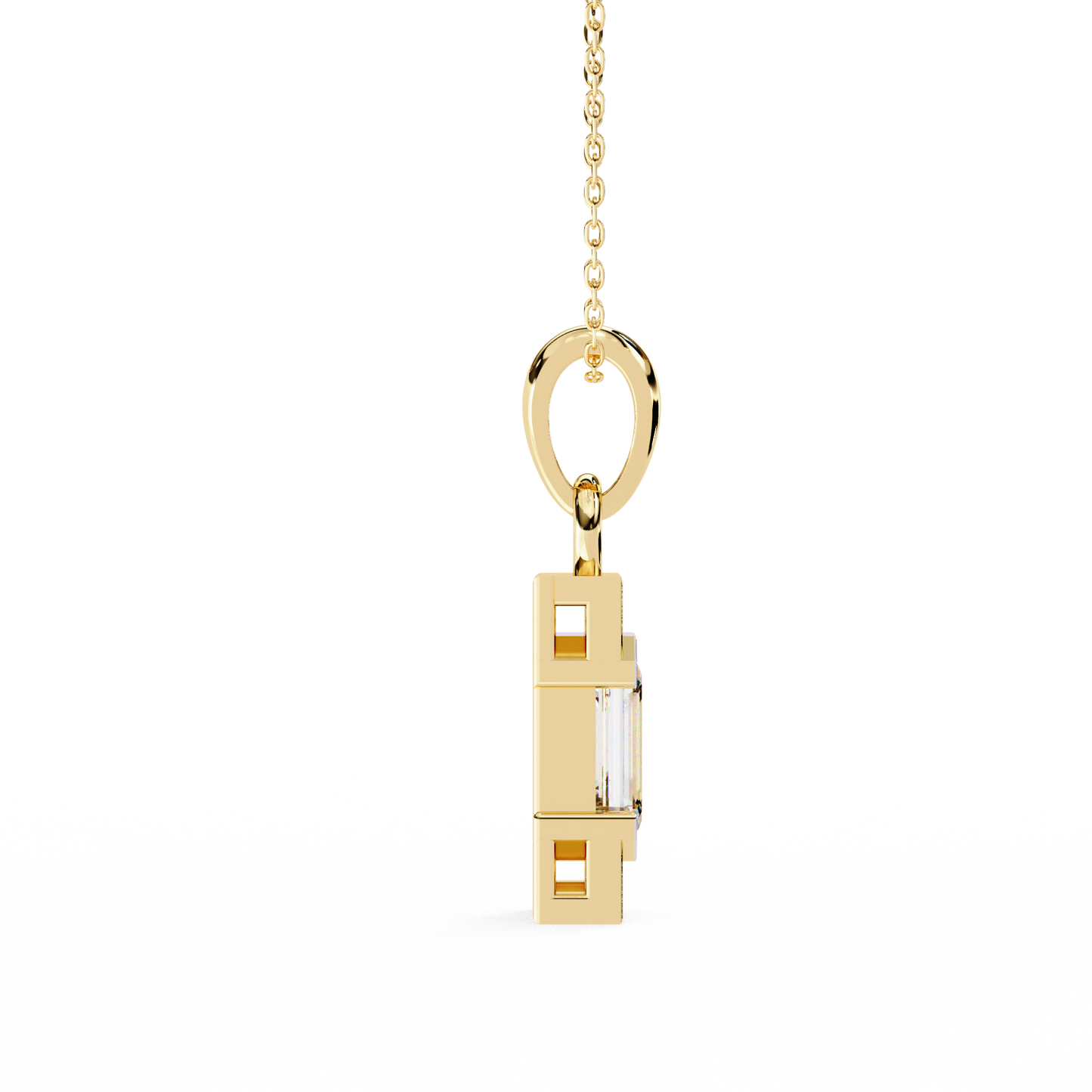 Geometric Emerald-Cut Solitaire Drop Pendent in Yellow Gold- 1.05 Ct