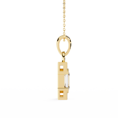 Geometric Emerald-Cut Solitaire Drop Pendent in Yellow Gold- 1.05 Ct
