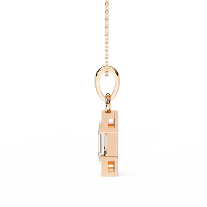 Geometric Emerald-Cut Solitaire Drop Pendent in Yellow Gold- 1.05 Ct