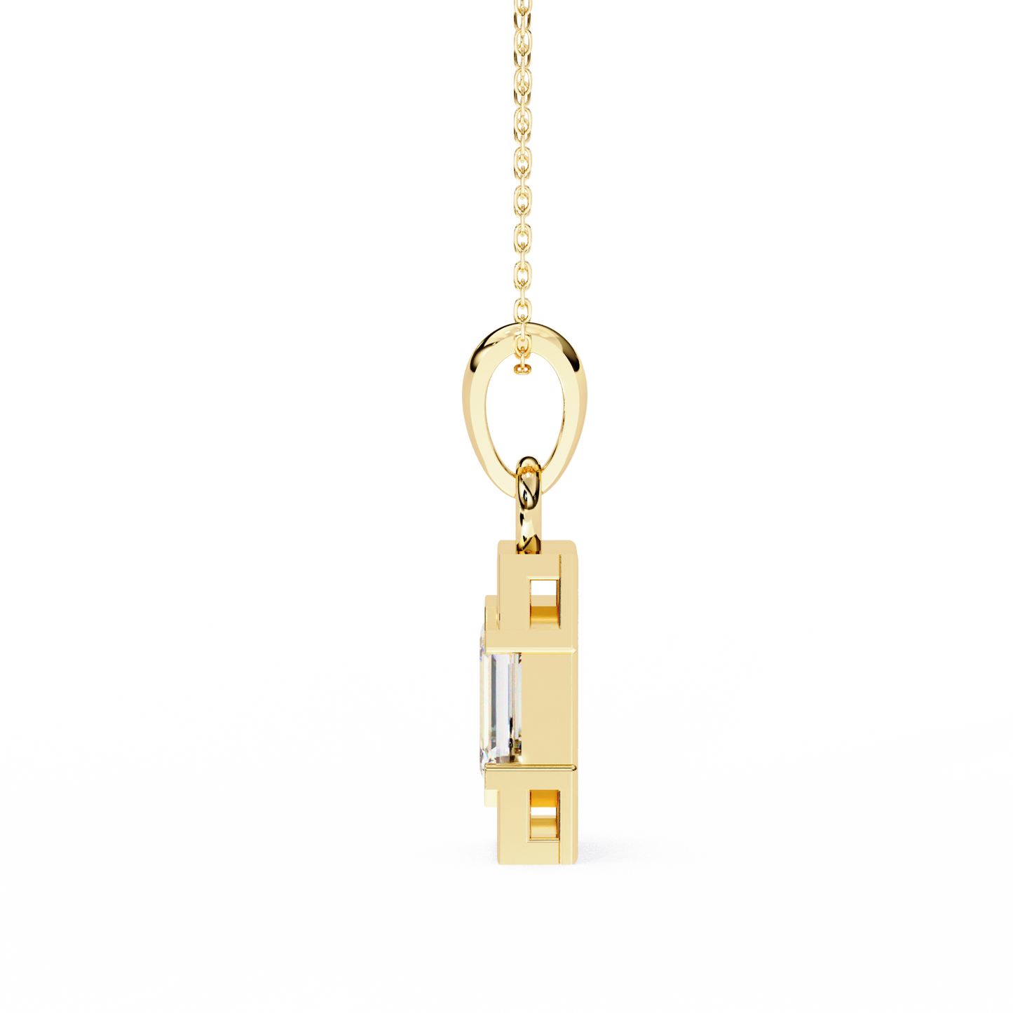 Geometric Emerald-Cut Solitaire Drop Pendent in Yellow Gold- 1.05 Ct