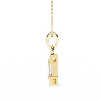 Geometric Emerald-Cut Solitaire Drop Pendent in Yellow Gold- 1.05 Ct
