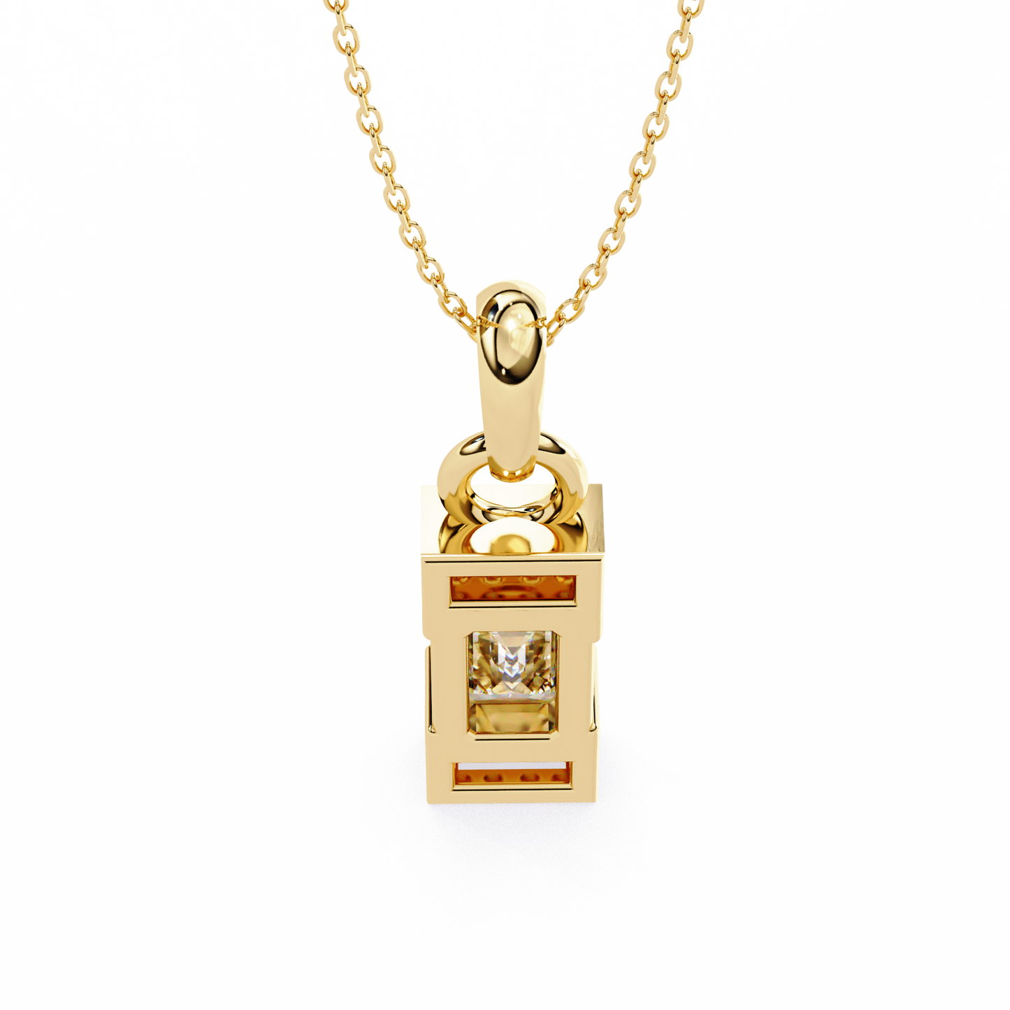 Geometric Emerald-Cut Solitaire Drop Pendent in Yellow Gold- 1.05 Ct