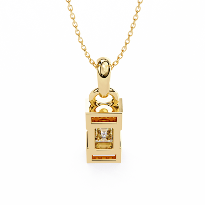 Geometric Emerald-Cut Solitaire Drop Pendent in Yellow Gold- 1.05 Ct