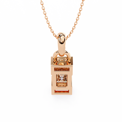 Geometric Emerald-Cut Solitaire Drop Pendent in Yellow Gold- 1.05 Ct