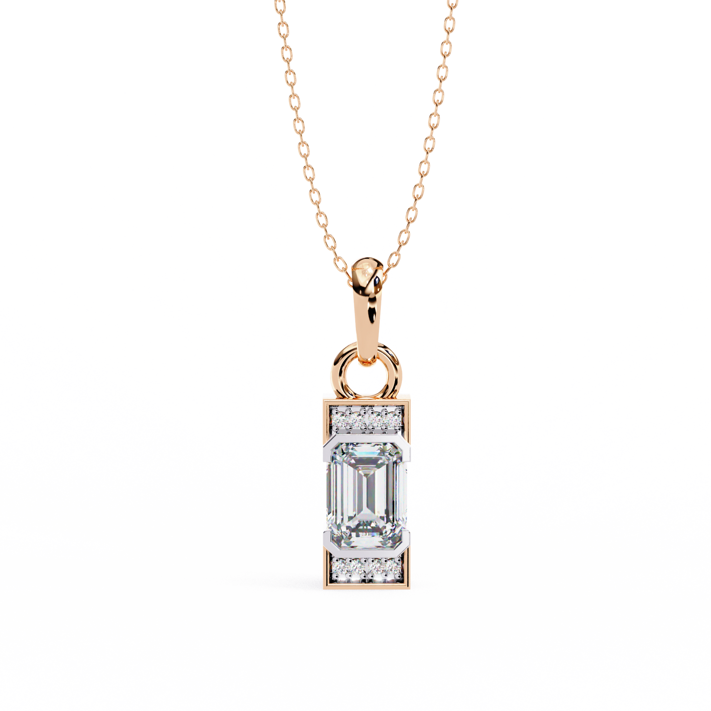 Geometric Emerald-Cut Solitaire Drop Pendent in Yellow Gold- 1.05 Ct