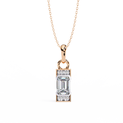 Geometric Emerald-Cut Solitaire Drop Pendent in Yellow Gold- 1.05 Ct