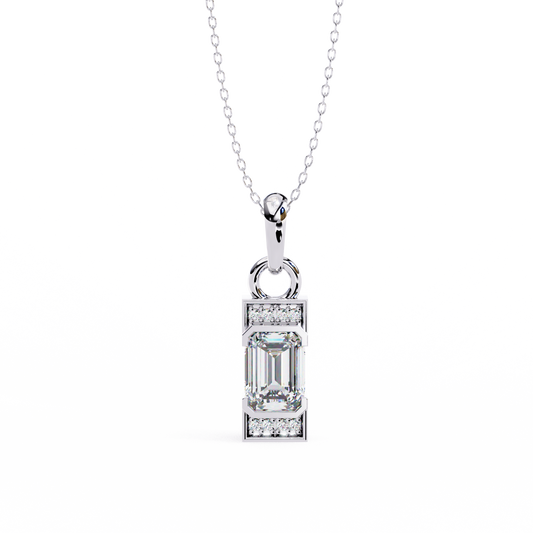 Geometric Emerald-Cut Solitaire Drop Pendent in Yellow Gold- 1.05 Ct