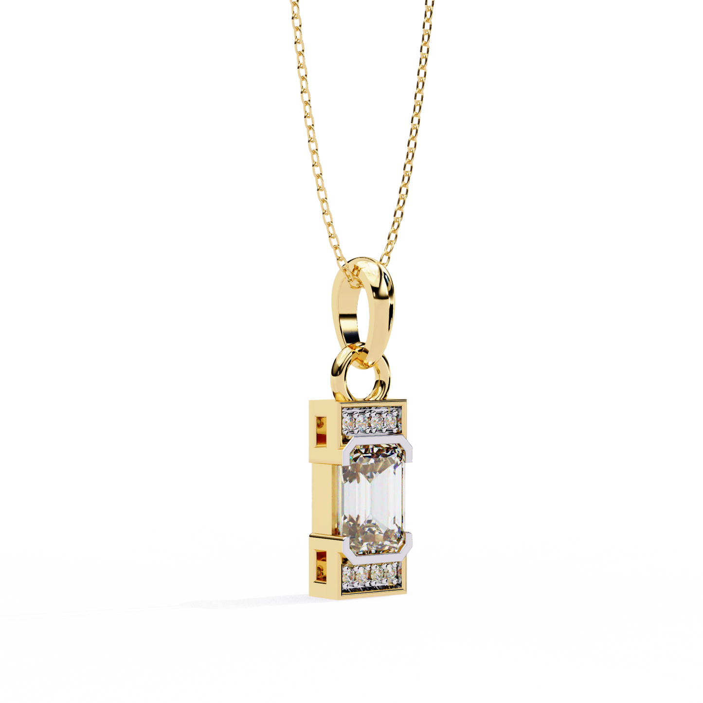 Geometric Emerald-Cut Solitaire Drop Pendent in Yellow Gold- 1.05 Ct