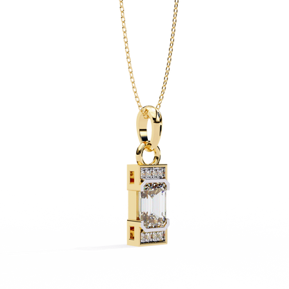 Geometric Emerald-Cut Solitaire Drop Pendent in Yellow Gold- 1.05 Ct