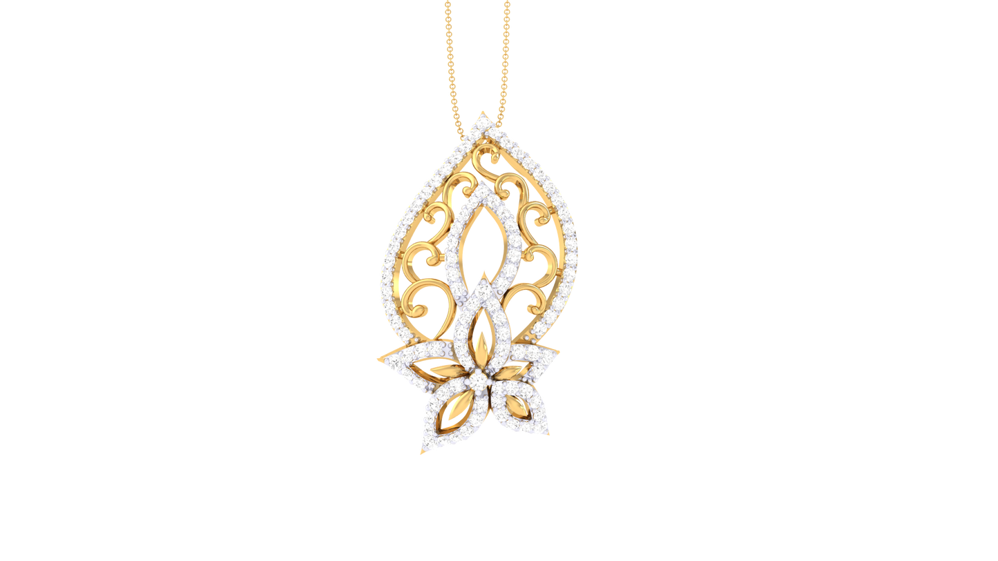 Fleuron Floral Cluster Pendant In Gold – 0.62 Ct Diamonds