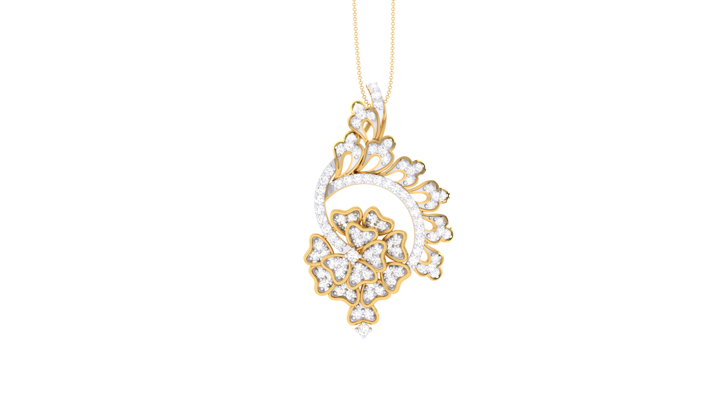 Asymmetric Floral Pendant In Gold – 0.64 Ct Diamonds