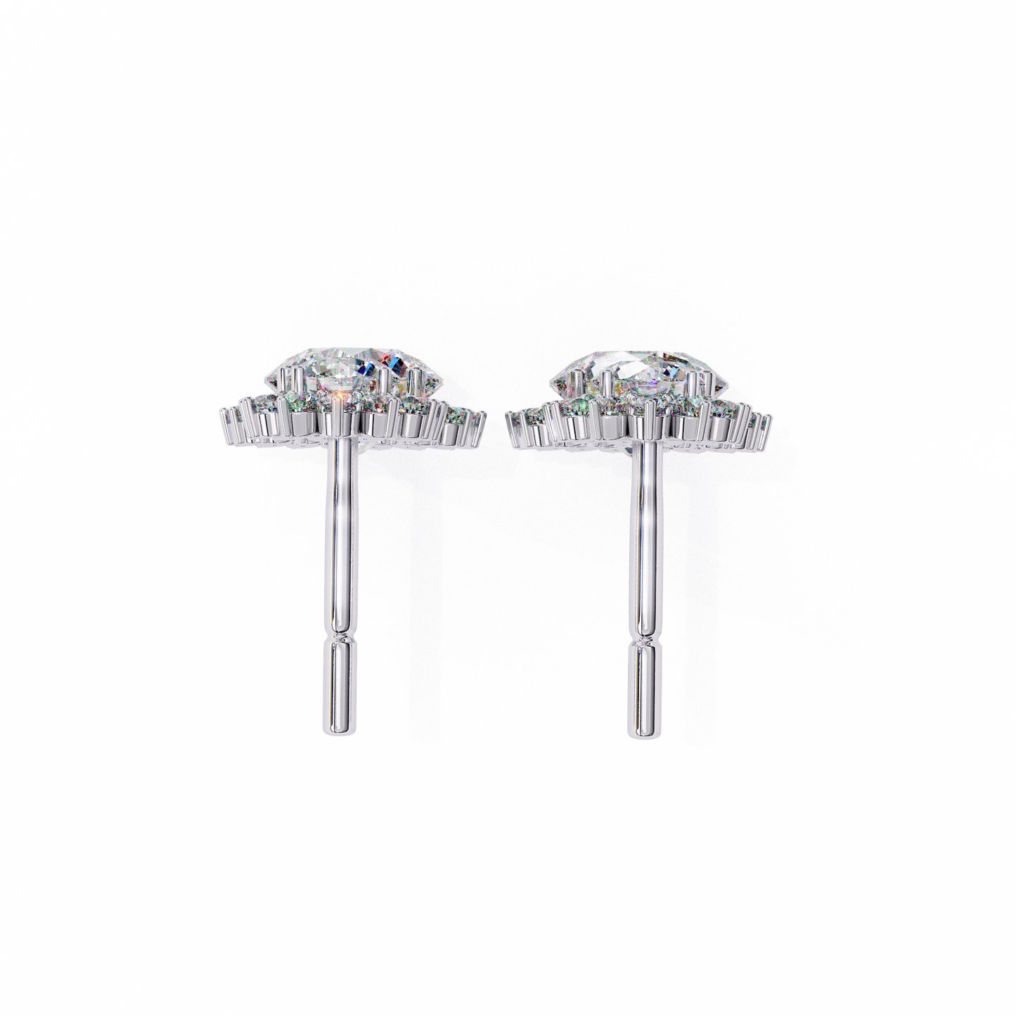 Double Halo Diamond Cluster Drop Earrings in Gold- 1.37 Ct