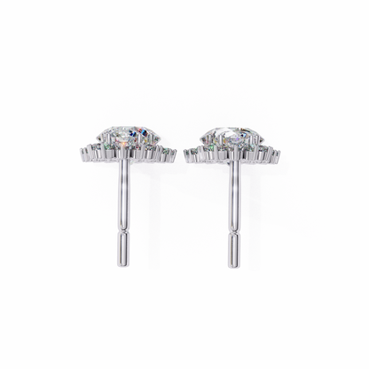 Double Halo Diamond Cluster Drop Earrings in Gold- 1.37 Ct