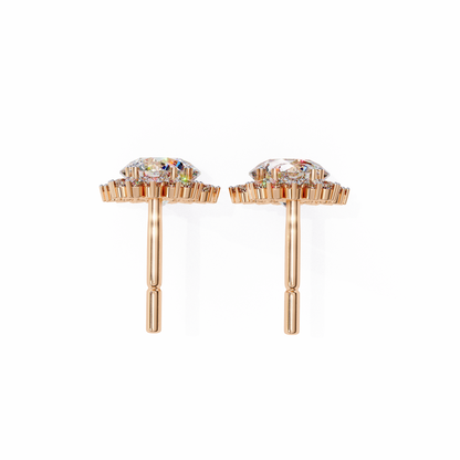 Double Halo Diamond Cluster Drop Earrings in Gold- 1.37 Ct