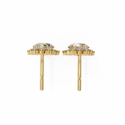 Double Halo Diamond Cluster Drop Earrings in Gold- 1.37 Ct