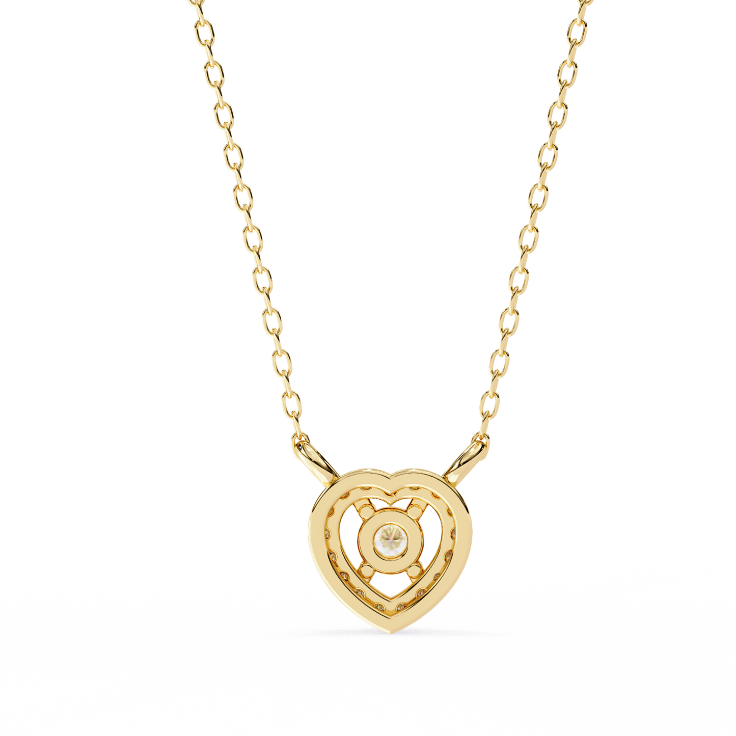 The Eternal Radiance: Diamond Heart Halo Pendant in Yellow Gold- 0.17 Ct