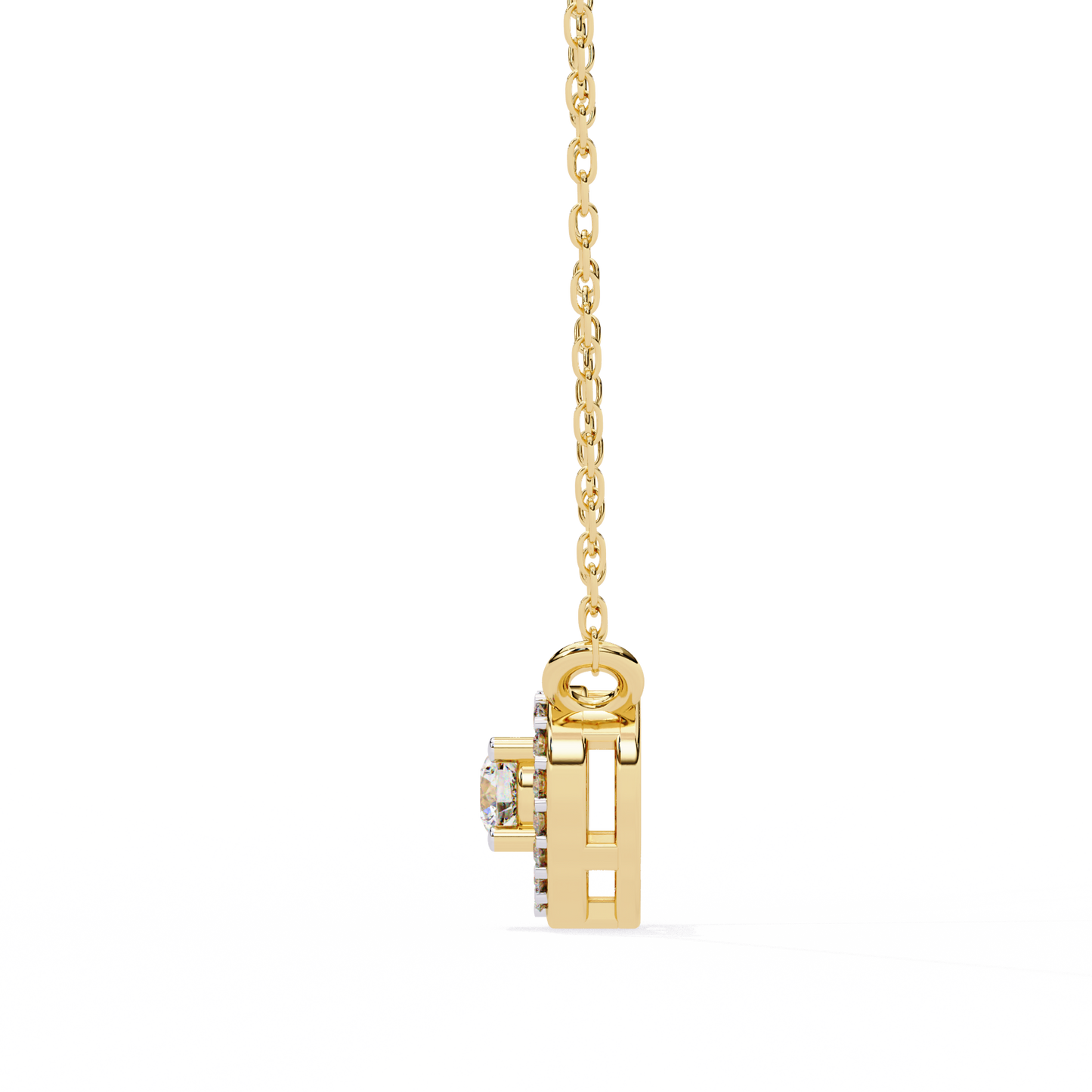 The Eternal Radiance: Diamond Heart Halo Pendant in Yellow Gold- 0.17 Ct