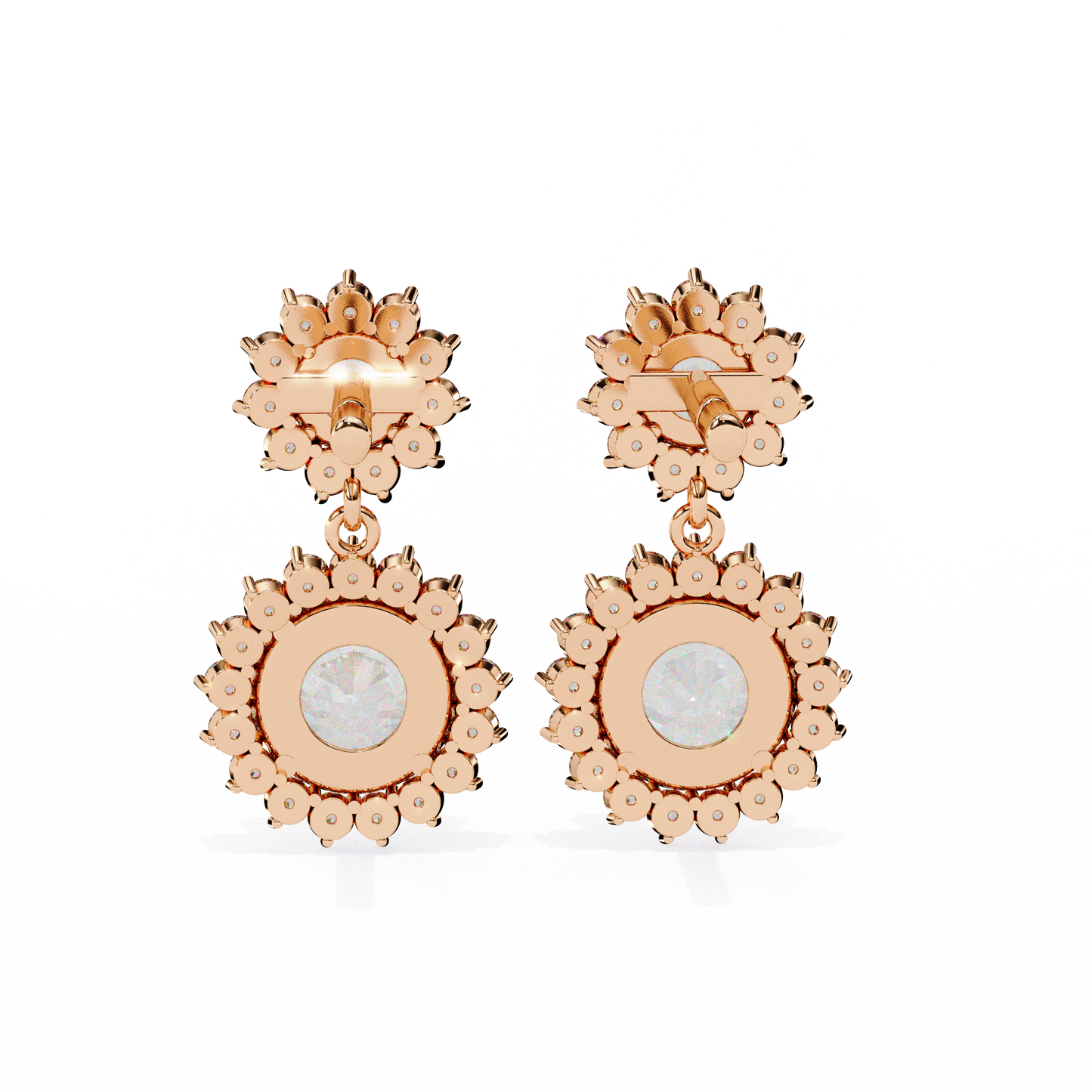 Double Halo Diamond Cluster Drop Earrings in Gold- 1.37 Ct
