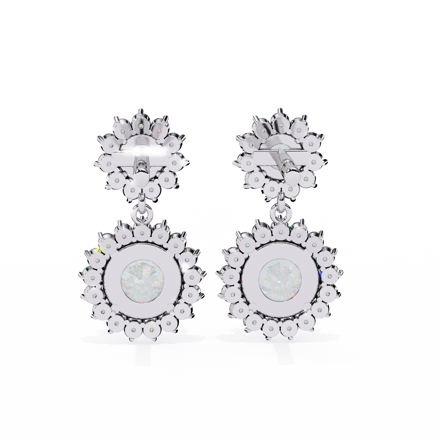 Double Halo Diamond Cluster Drop Earrings in Gold- 1.37 Ct