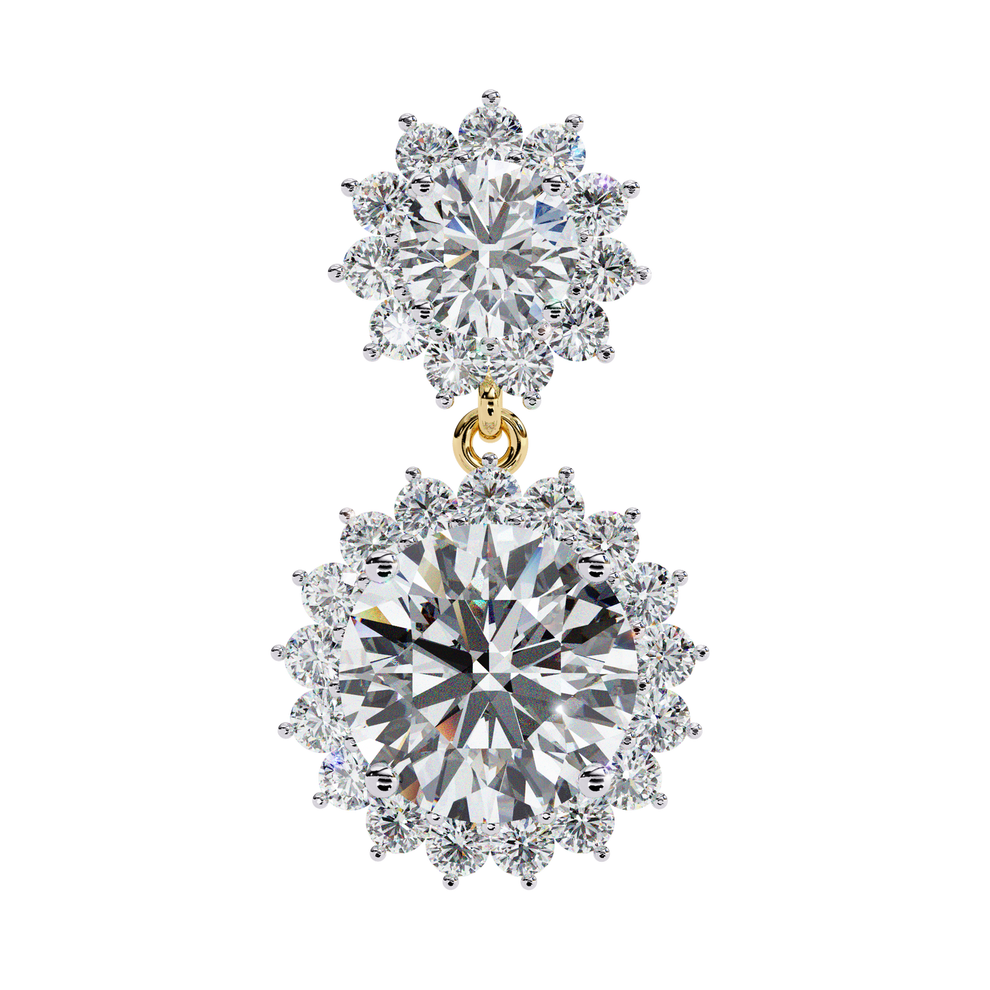 Double Halo Diamond Cluster Drop Earrings in Gold- 1.37 Ct