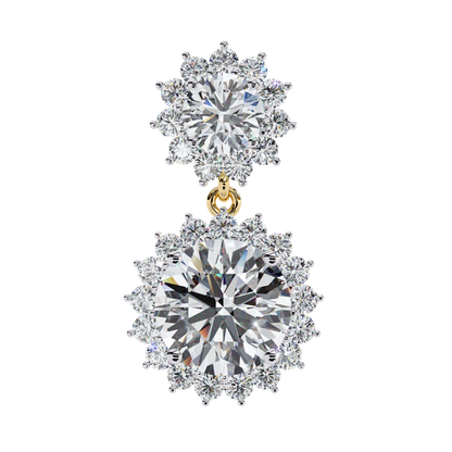 Double Halo Diamond Cluster Drop Earrings in Gold- 1.37 Ct