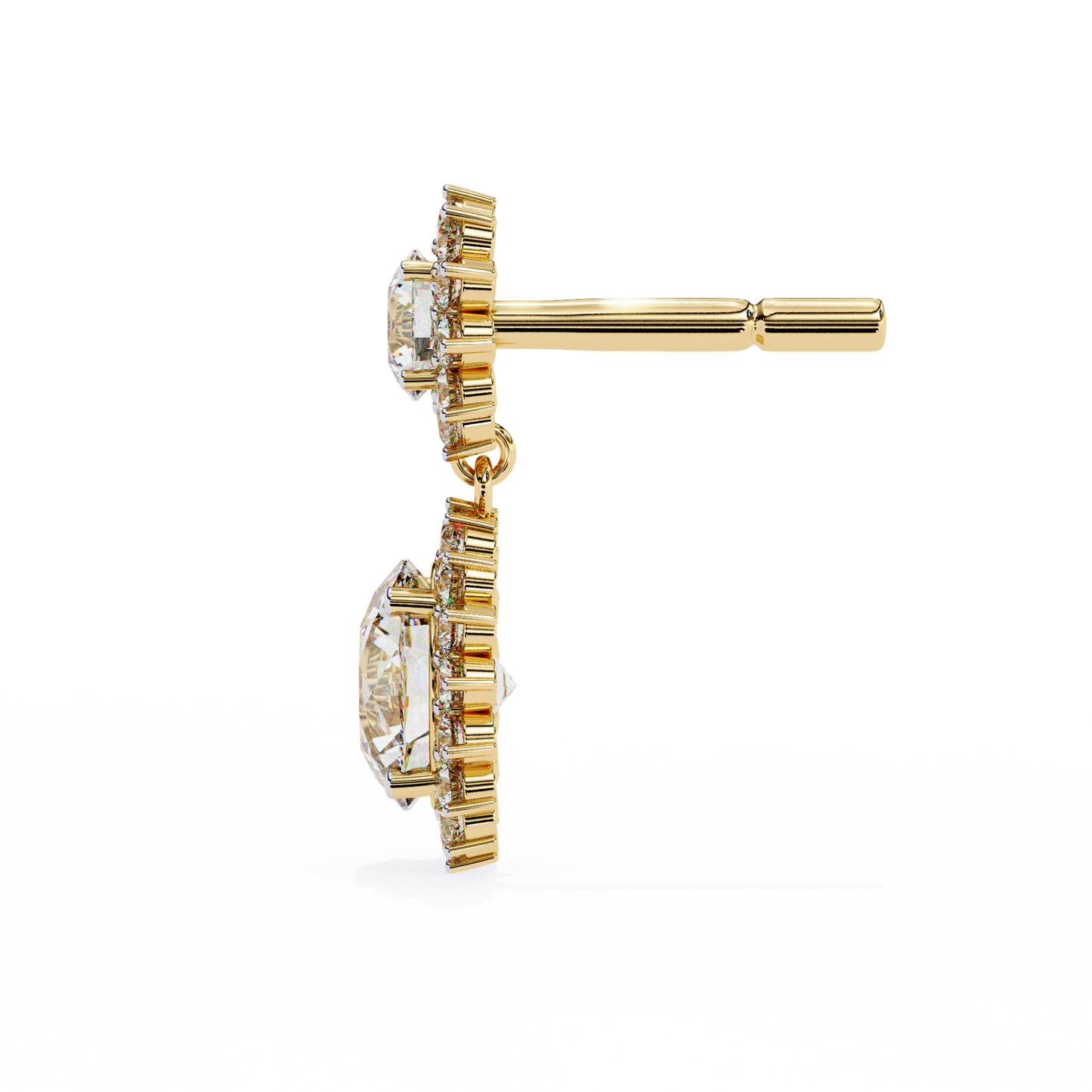 Double Halo Diamond Cluster Drop Earrings in Gold- 1.37 Ct