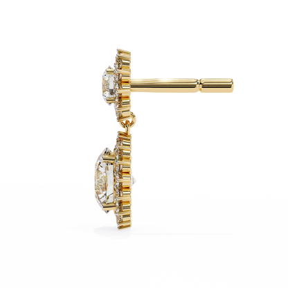 Double Halo Diamond Cluster Drop Earrings in Gold- 1.37 Ct