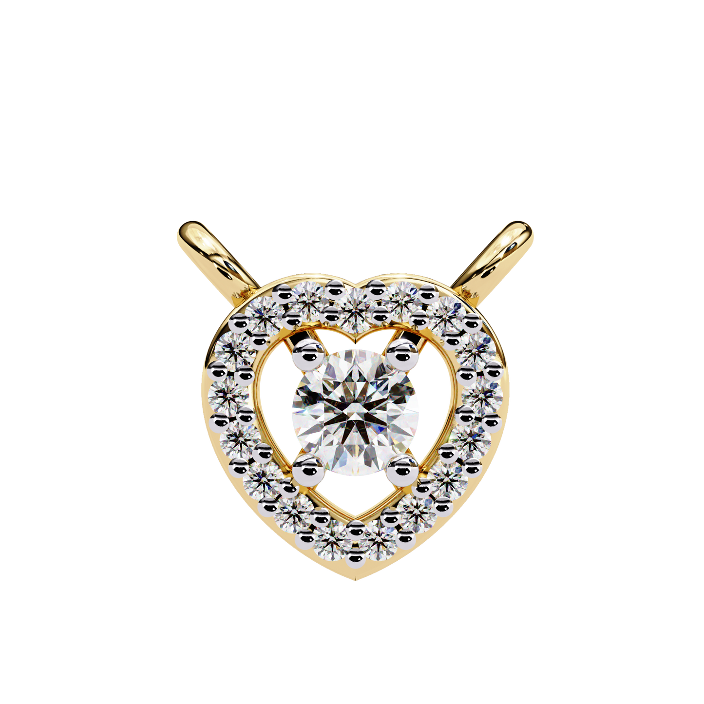 The Eternal Radiance: Diamond Heart Halo Pendant in Yellow Gold- 0.17 Ct