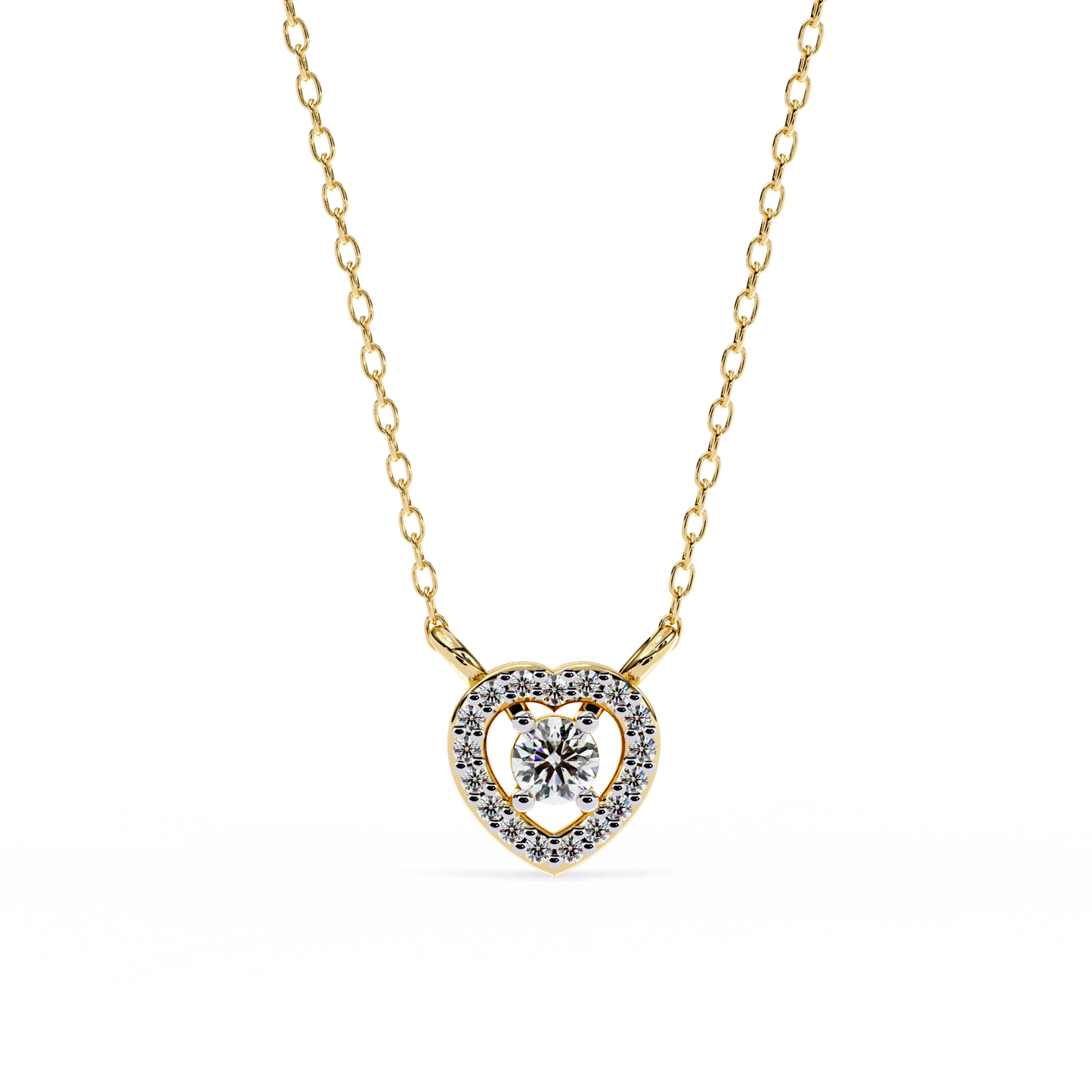 The Eternal Radiance: Diamond Heart Halo Pendant in Yellow Gold- 0.17 Ct
