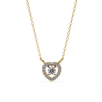 The Eternal Radiance: Diamond Heart Halo Pendant in Yellow Gold- 0.17 Ct
