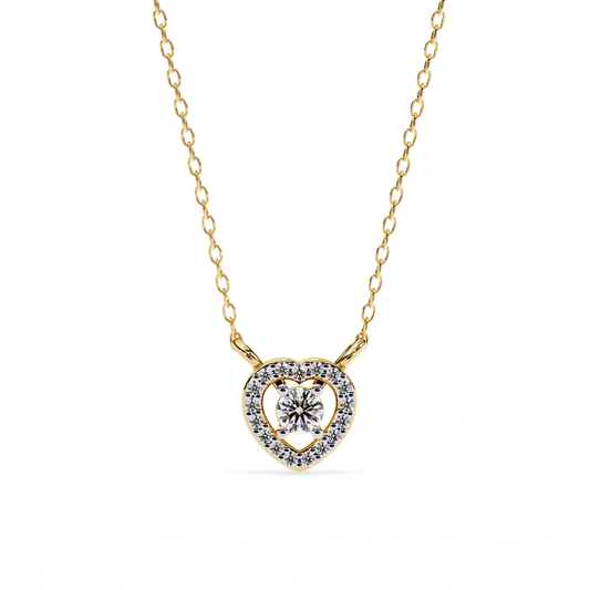 The Eternal Radiance: Diamond Heart Halo Pendant in Yellow Gold- 0.17 Ct