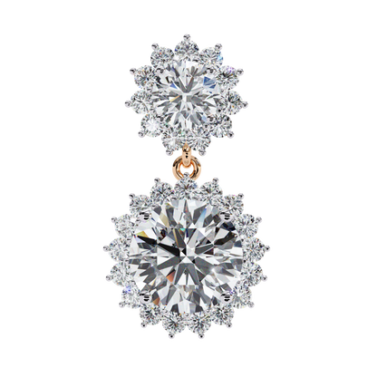 Double Halo Diamond Cluster Drop Earrings in Gold- 1.37 Ct