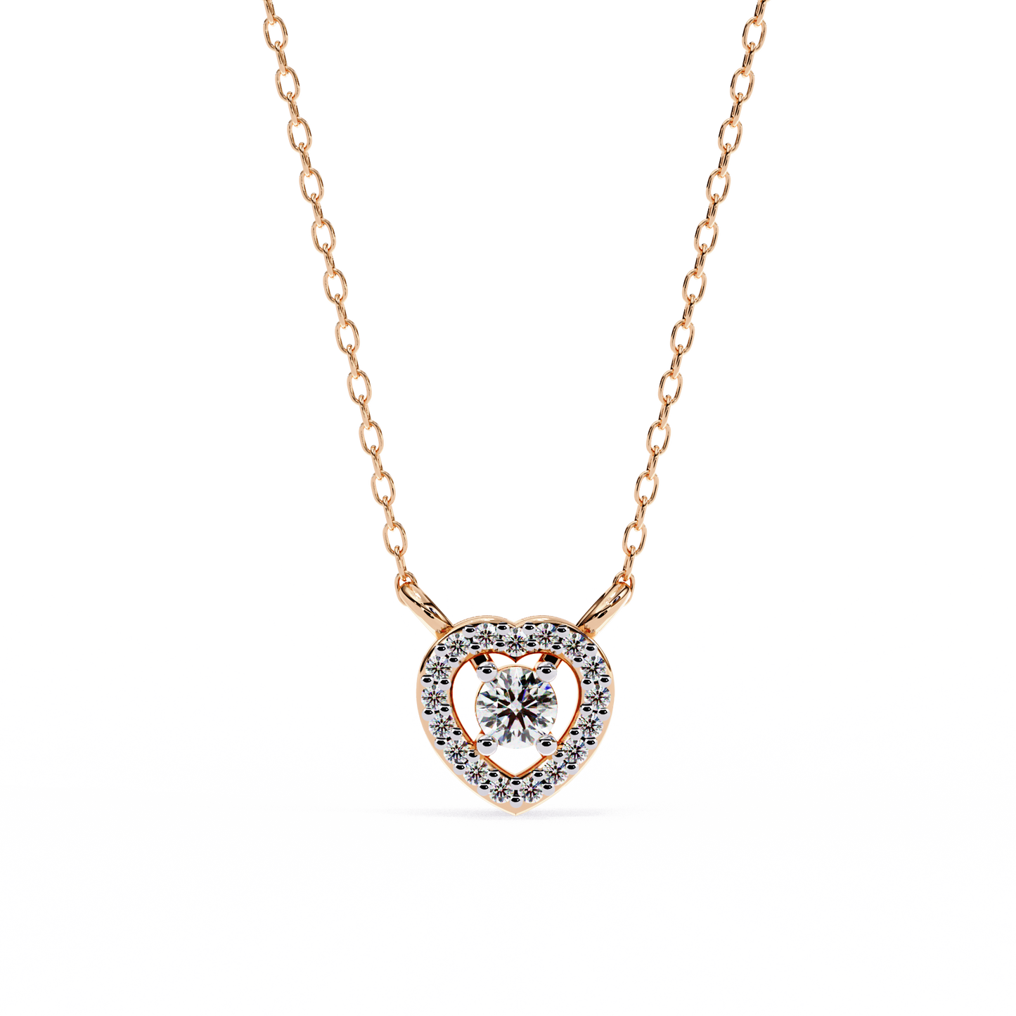 The Eternal Radiance: Diamond Heart Halo Pendant in Yellow Gold- 0.17 Ct